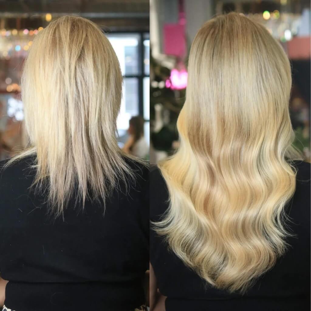 lengthening blonde hair extensions before and after 