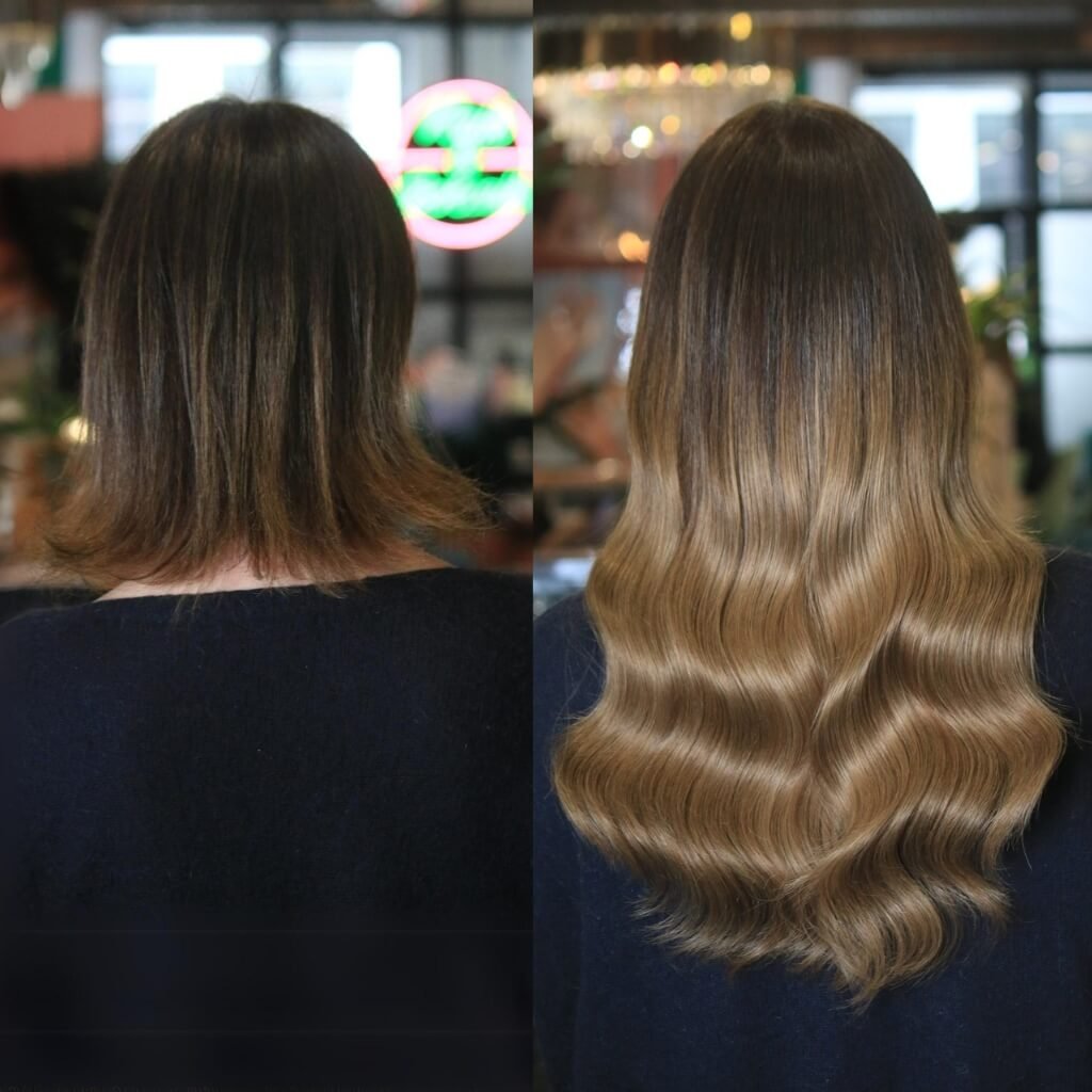 long brunette hair extensions before and after