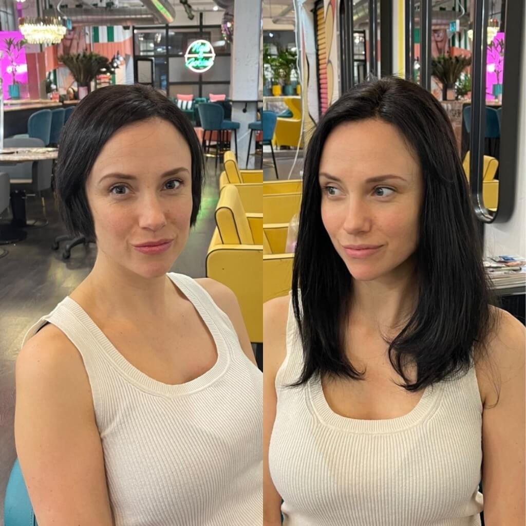 hair extensions before and after bob to long hair